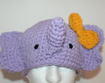 Handmade character hat made to look like a purple elephant - Peanut the elephant hat