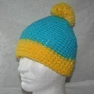 Unique winter hat inspired by the hat Cartman wears teal / canary yellow image 2