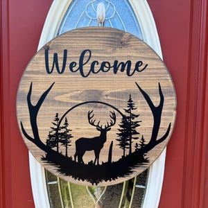 Elk Welcome Door Hanger: Rustic Wood Cabin Decor