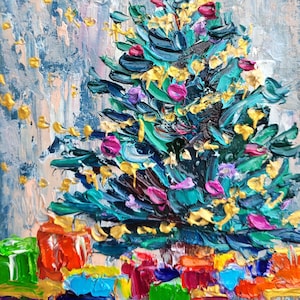 Christmas Tree Painting Christmas Tree Original Art Impasto Oil Painting Holiday Wall Art Winter Art Christmas Gift by VibrantArtHouse