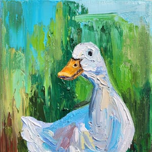 White Duck Goose Oil Painting Farm Animal Original Art Impasto Painting on Canvas 6x8 Geese Artwork Bird Farmhouse Wall Art Nursery Decor