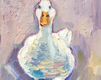 Eend olieverfschilderij originele kunst boerderij dierlijke kunst kinderkamer muur decor Impasto vogelkunstwerk