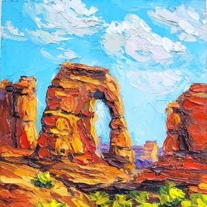 Impasto Arizona Desert Painting: Sedona Landscape Oil Painting on Panel