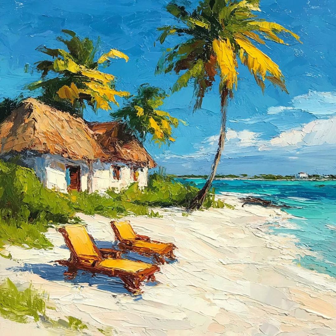 Bahamas Beach Oil Painting Original Art Impasto Caribbean Artwork ...
