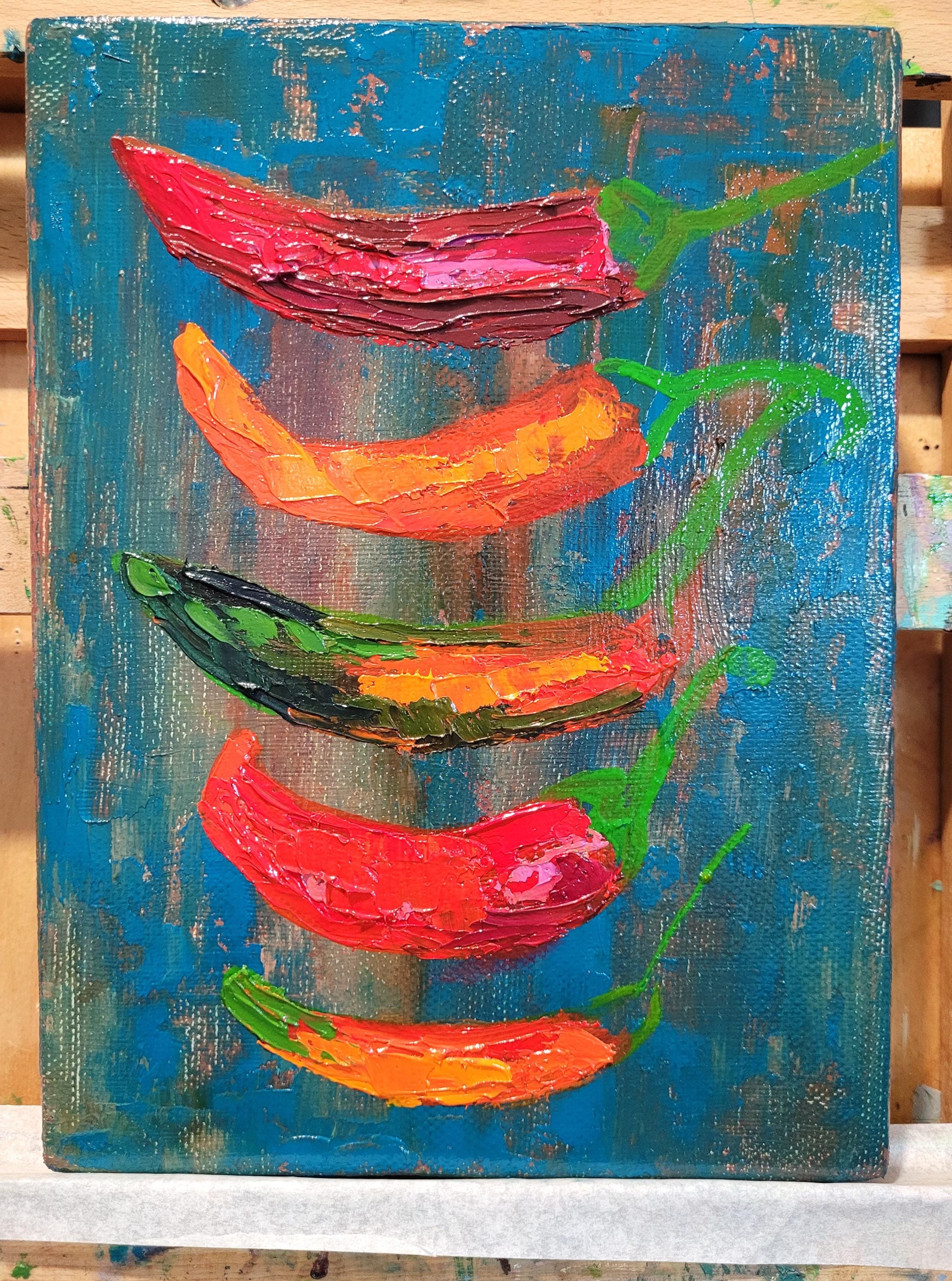 Chili Pepper Oil Painting: Kitchen Wall Art, Original Vegetable