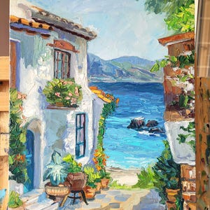 Santorini Greece Oil Painting Impasto Original Art Mediterranean Greek Island Wall Art 12x16