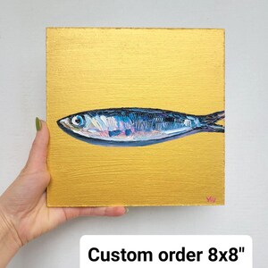 Sardine Oil Painting Impasto Fish Original Art Coastal Decor Kitchen Seafood Sea Life Artwork.