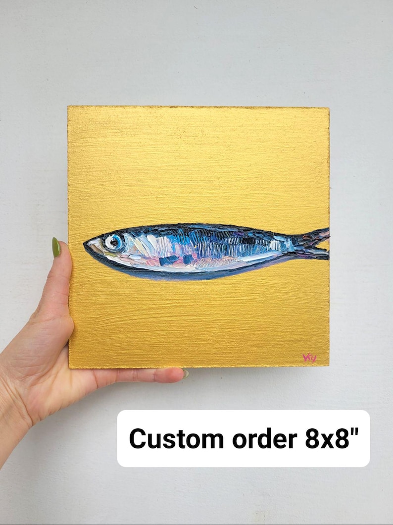 Sardine Oil Painting Impasto Fish Original Art Coastal Decor Kitchen Seafood Sea Life Artwork.