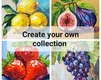 ブドウの房の油絵オリジナルアート厚塗りフルーツ静物画ぶどう畑