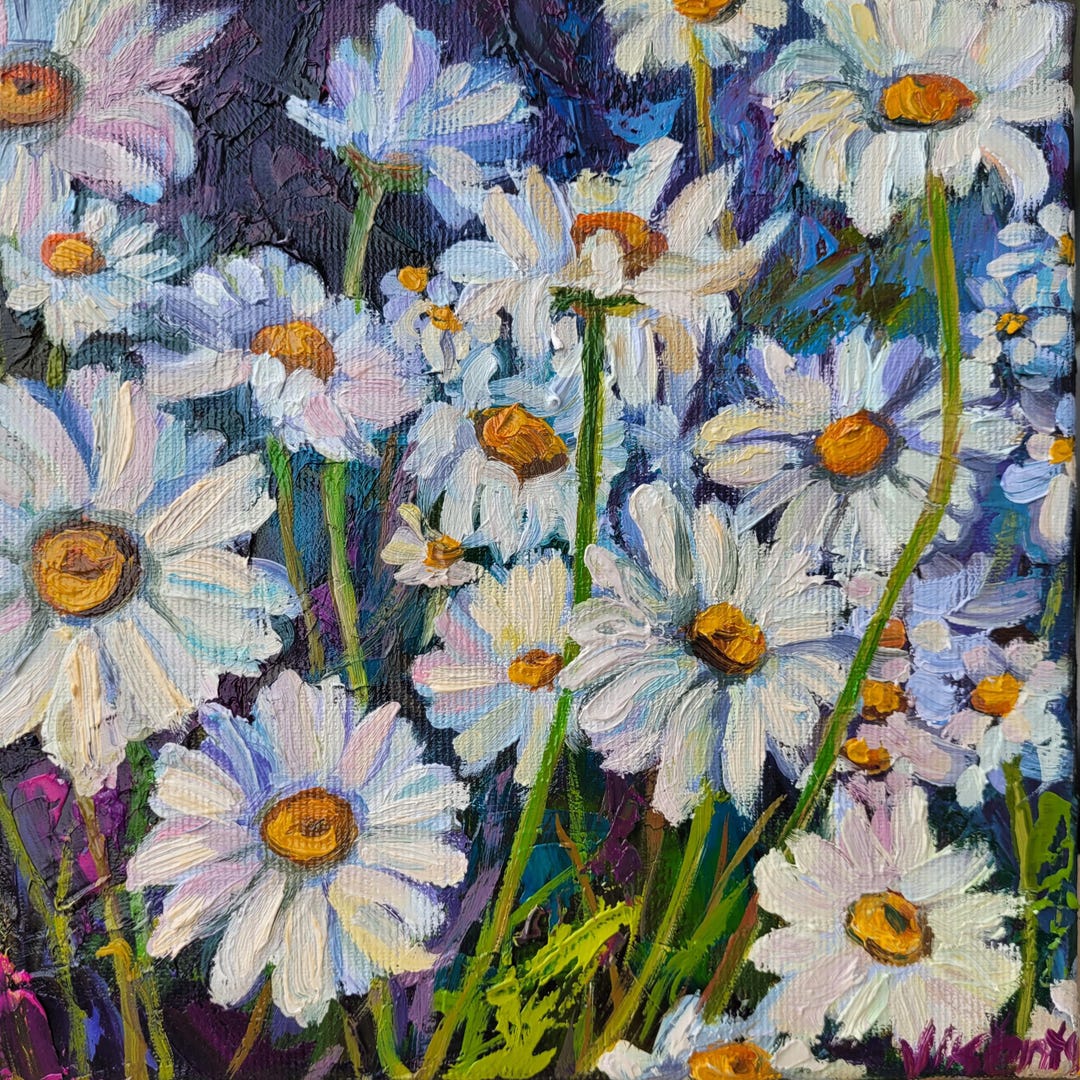 Daisy Painting Flower Original Art Impasto Oil Painting Canvas Meadow ...