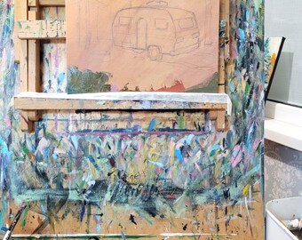 Camper Oil Painting Impasto Original Art Sedona Red Rock RV