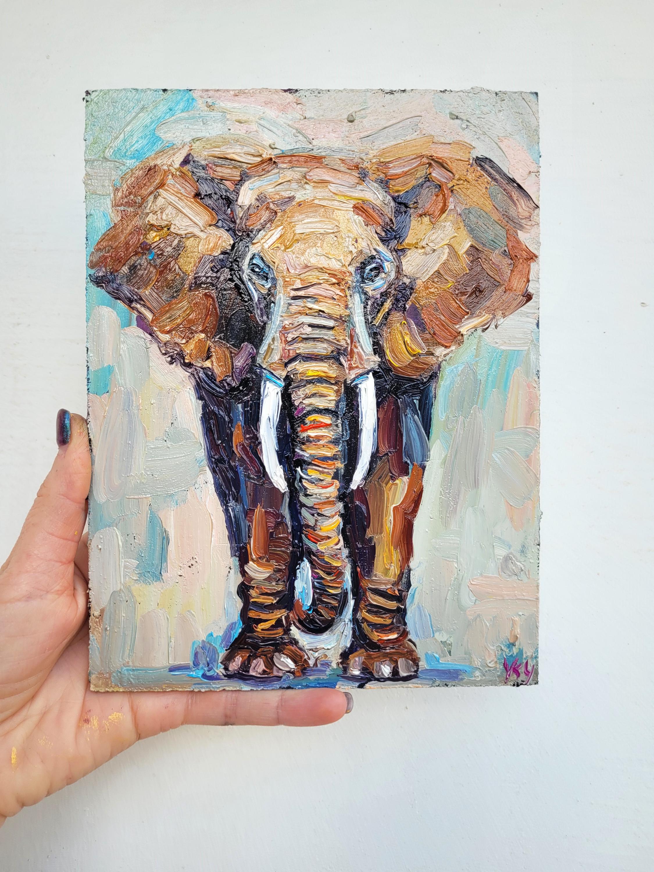 Elephant Oil Painting African Animal Original Art Impasto Wildlife Elephant Oil Painting African Animal Original Art Impasto Wildlife
