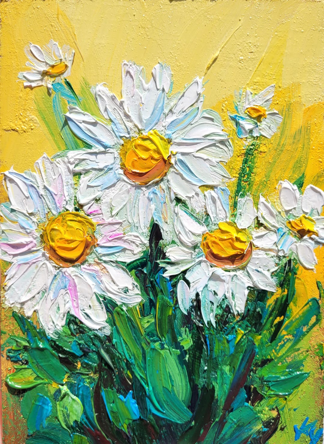 Daisy Flower Oil Painting Impasto Wildflower Original Art Modern ...