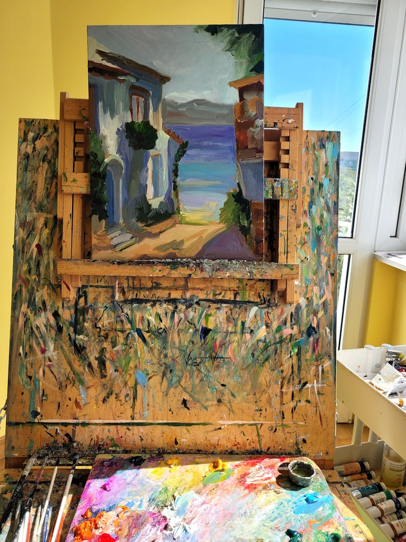 Santorini Greece Oil Painting Impasto Original Art Mediterranean Greek Island Wall Art 12x16 image 18