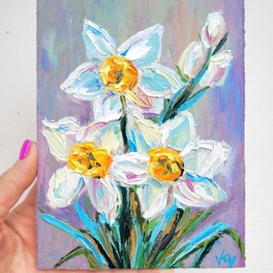 Daffodil Painting Flower Original Art Impasto Oil Painting Narcissus Artwork Birth Month Flower Spring Floral March Birth Flower