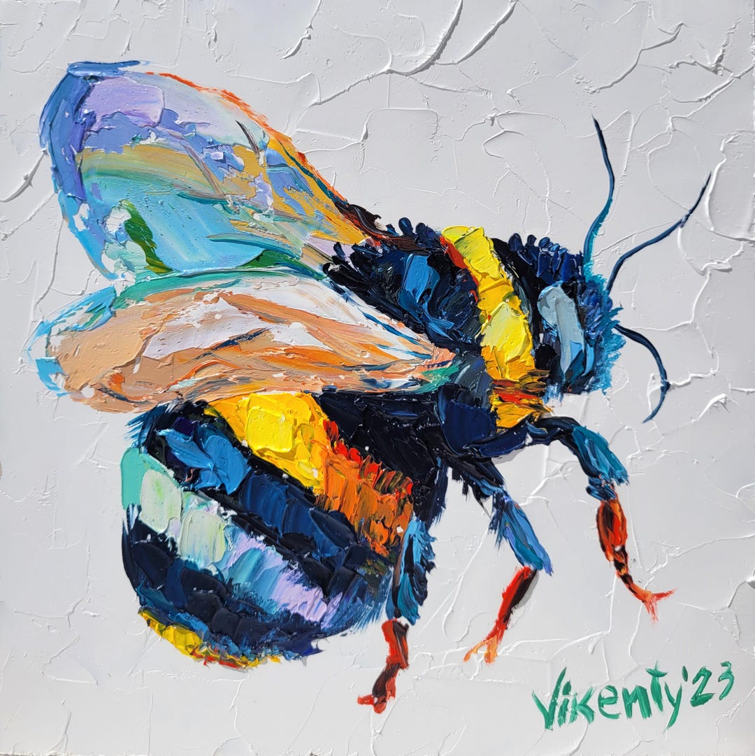 Bumble Bee Oil Painting Impasto Original Art Honey Bee Artwork Unique ...