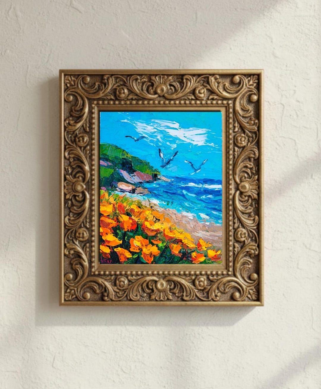California Poppy Oil Painting Impasto Original Art Coastal Beach House ...
