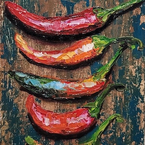 Art mural cuisine peinture piment original empâtement peinture à l&#39;huile peinture légume art alimentaire peinture nature morte piment rouge