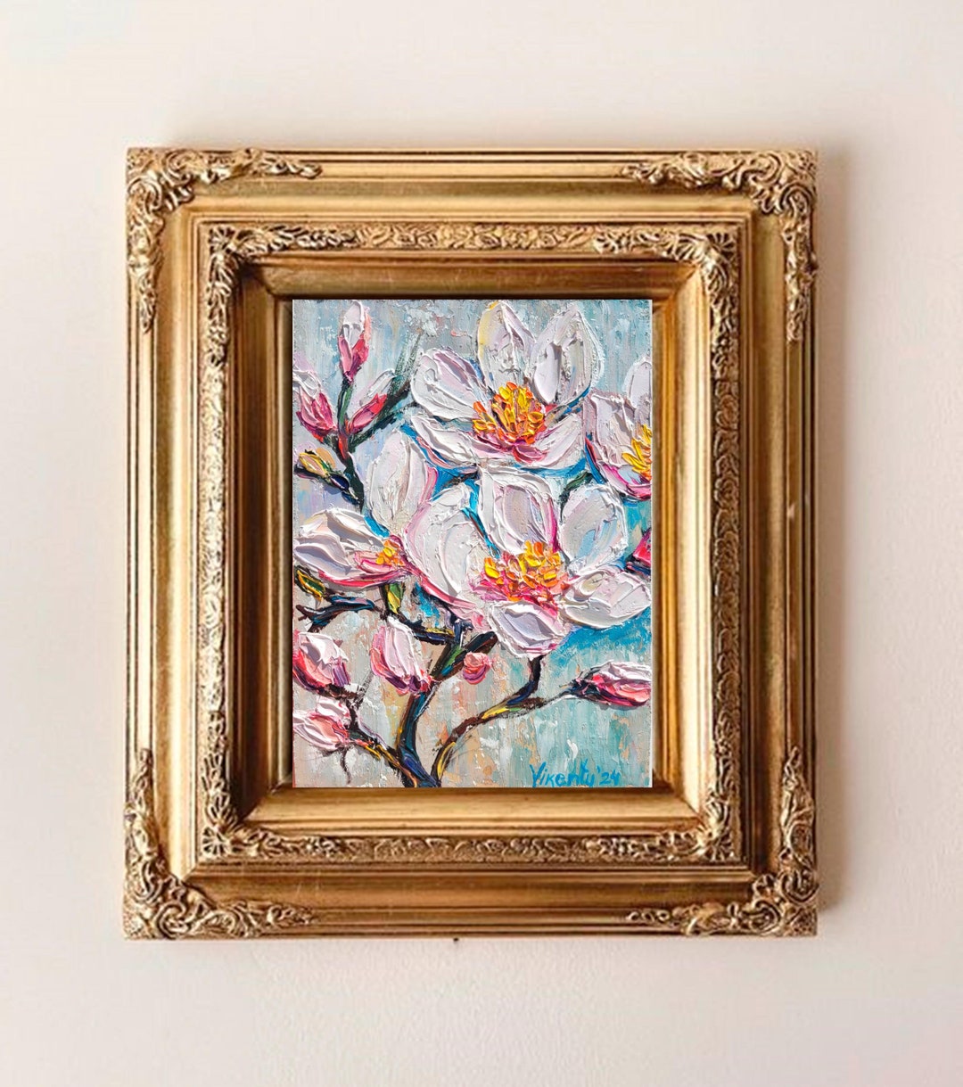 White Magnolia Oil Painting Original Art Impasto Blossom Spring Wall ...