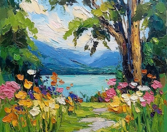 Lake Chelan Oil Painting Original Art Impasto Mountain Landscape Washington State Wall Art