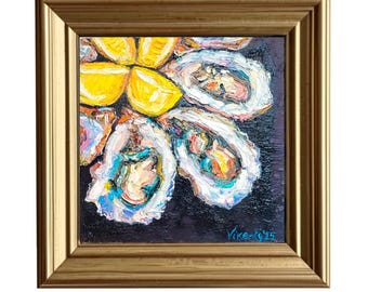 Oyster Shell & Lemon Impasto Oil Painting Original Art Coastal Kitchen Still Life Wall Decor