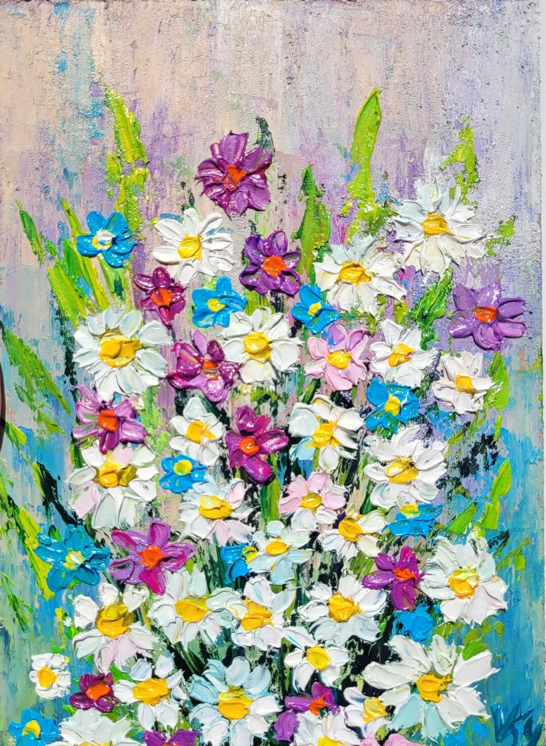Daisy Oil Painting Original Art Wildflowers Still Life Impasto Floral ...