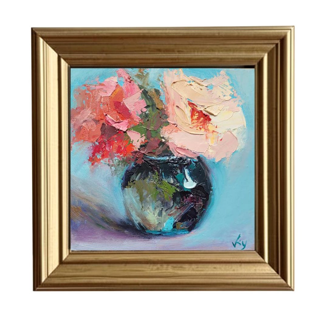 Roses Oil Painting Impasto Floral Original Art on Canvas Still Life Art ...