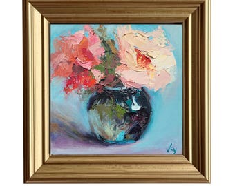 Rosen Ölgemälde Impasto Floral Original Art on Canvas Stillleben Kunst Impressionist Blume
