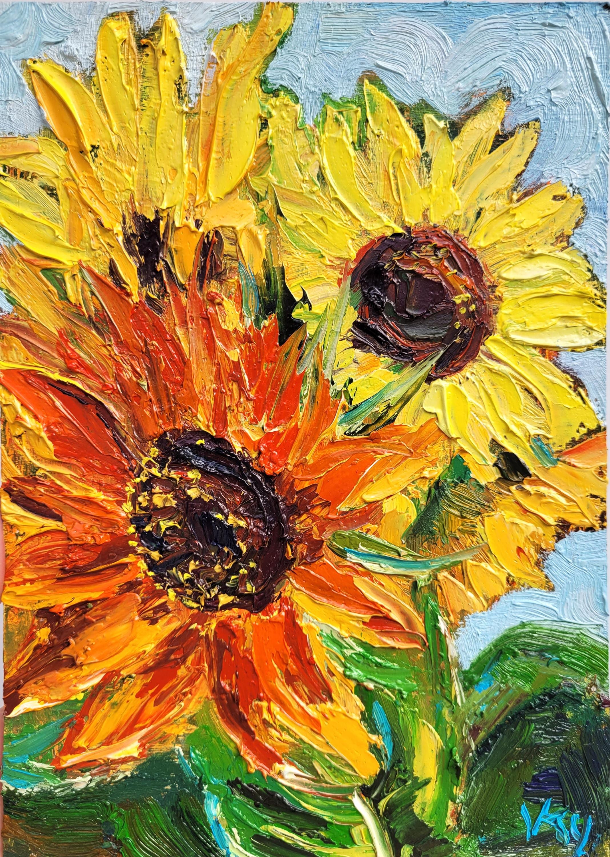 Sunflower Oil Painting Impasto Original Art Floral Still Life