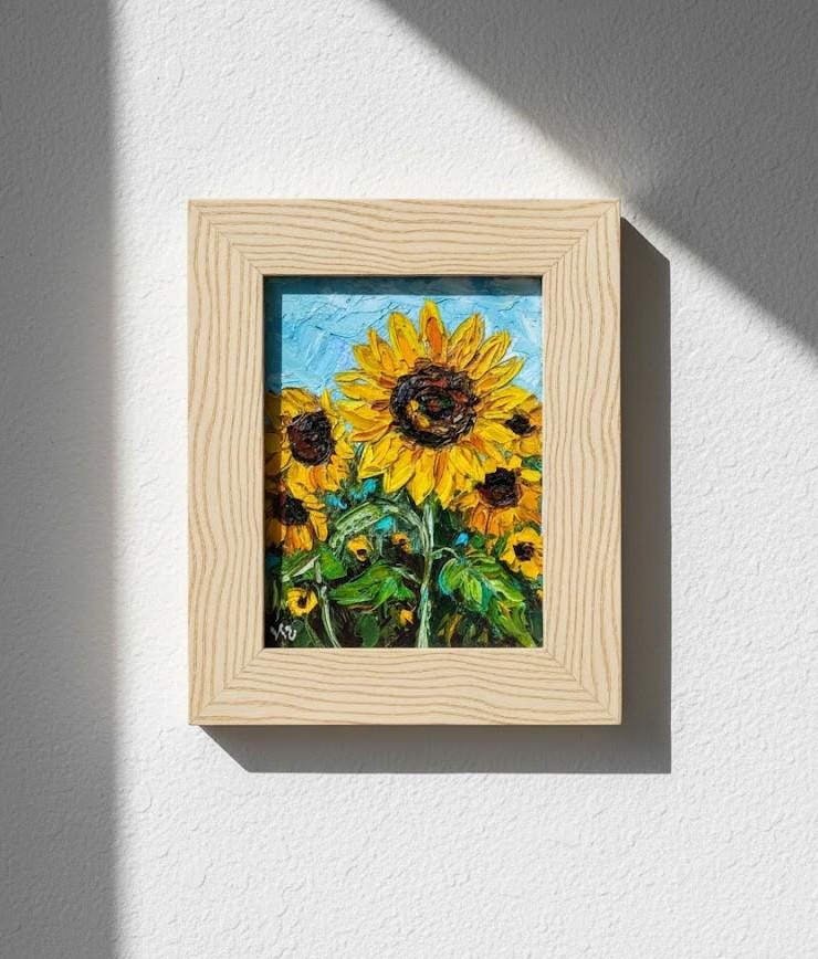 ひまわり油絵オリジナルアートテクスチャ花畑印象派アートワーク田舎の