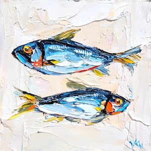 Sardine Painting Fish Painting Original Impasto Oil Painting Food Painting Kitchen Wall Art Animal Artwork Seafood Art Hand Painted Gift