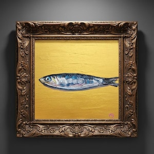 Sardine Oil Painting Impasto Fish Original Art Coastal Decor Kitchen Seafood Sea Life Artwork. Frames/decor not included.