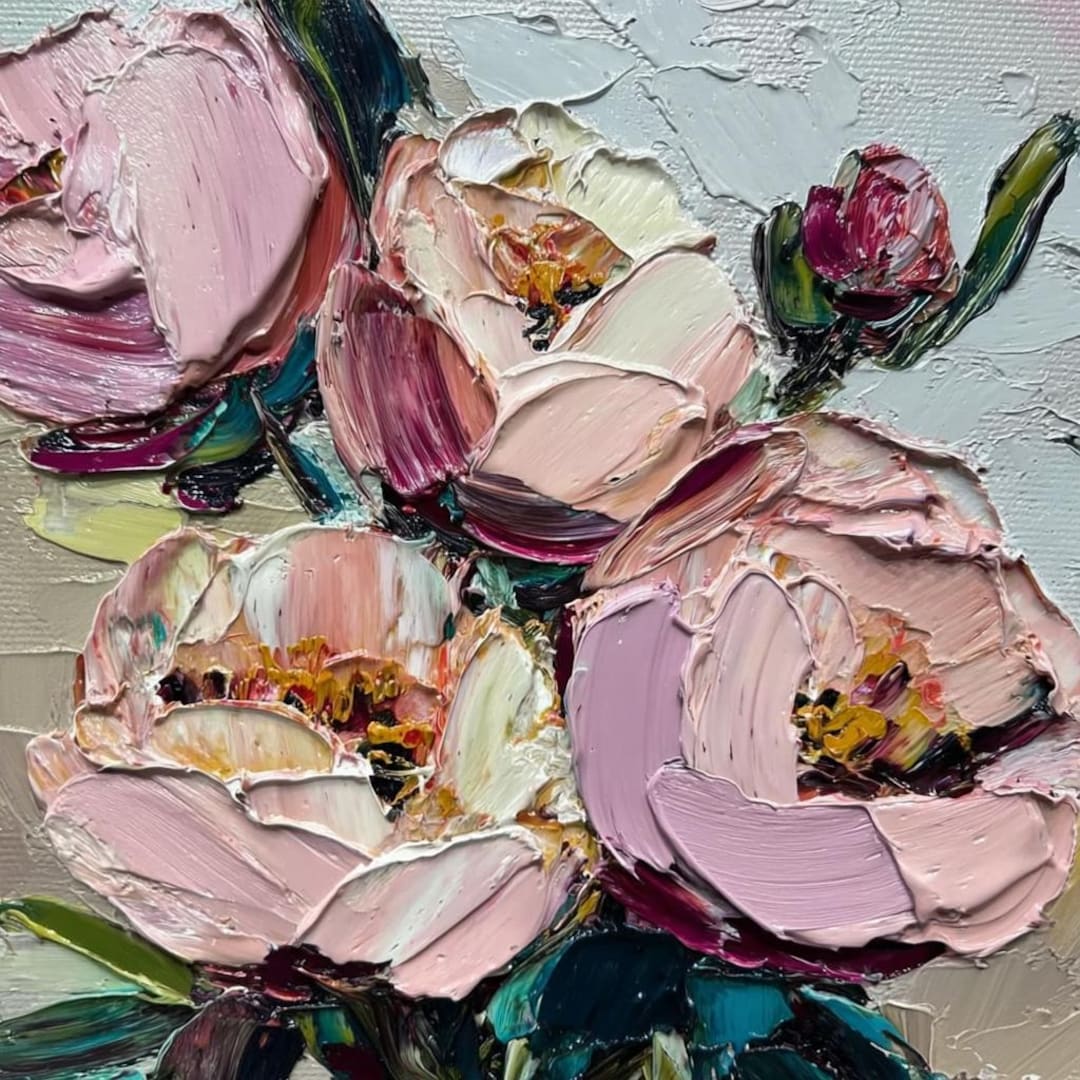 Peony Flower Oil Painting Original Impasto Art Pink Peonies Small Wall ...