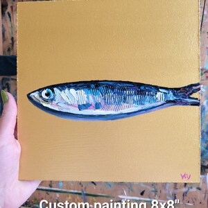 Sardine Oil Painting Impasto Fish Original Art Coastal Decor Kitchen Seafood Sea Life Artwork.