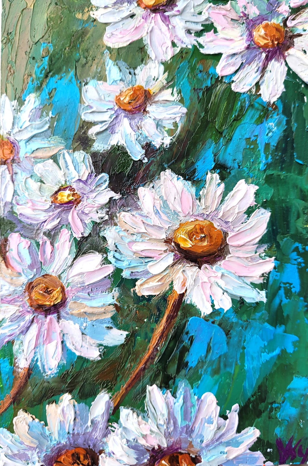 Daisy Oil Painting Original Art Small 3D Textured Floral Artwork ...