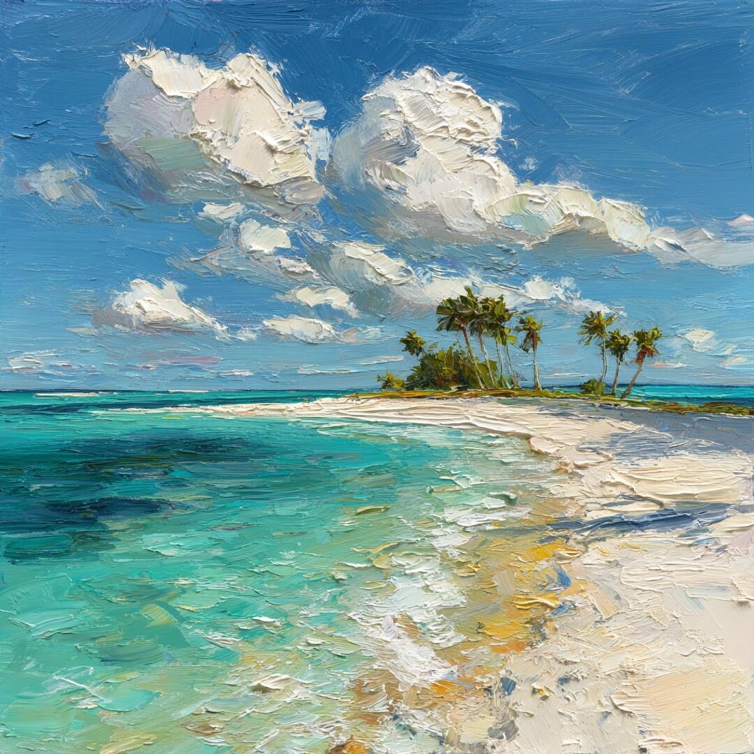 Maldives Oil Painting Original Art Impasto Artwork Tropical Island ...