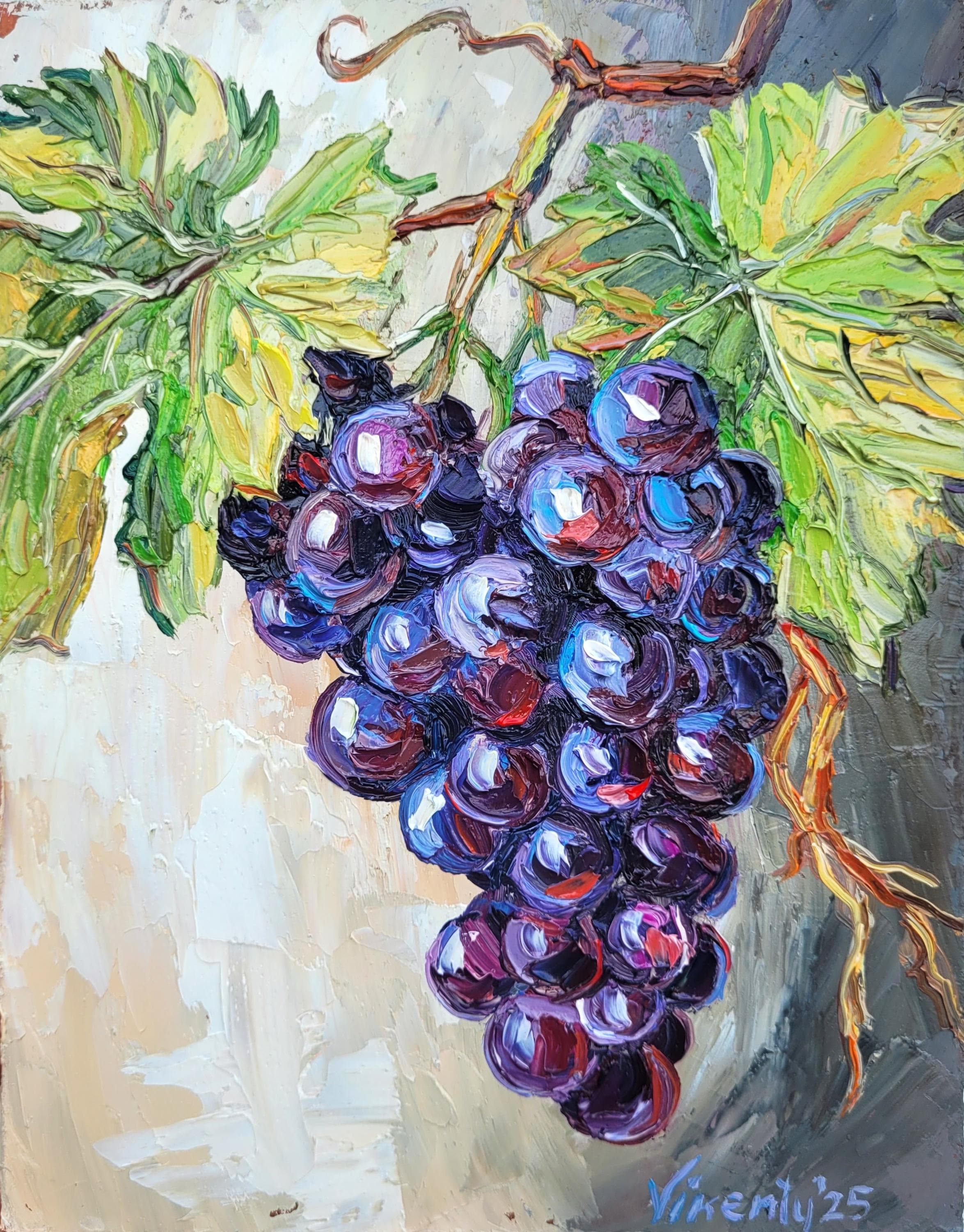 ヴィンテージ　デスク　grape bunch Grape Bunch Oil Painting Original Art Impasto Fruit Still Life Art