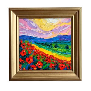 Poppy Field Impasto Oil Painting: Original Artwork California Poppy Art Tuscany Landscape Wall Art by VibrantArtHouse