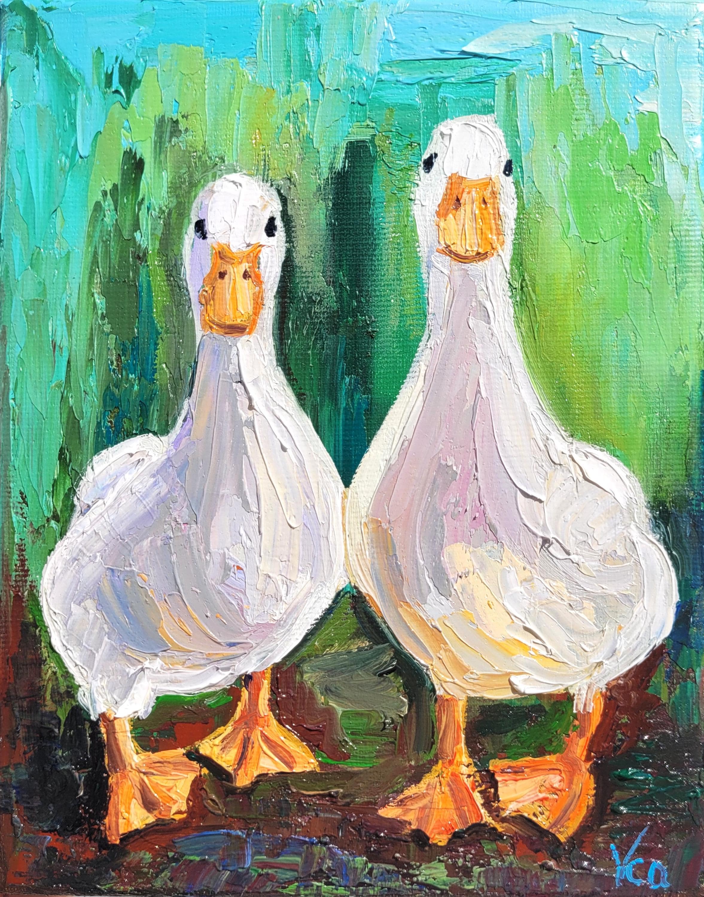 Couple Duck Oil Painting 6x8