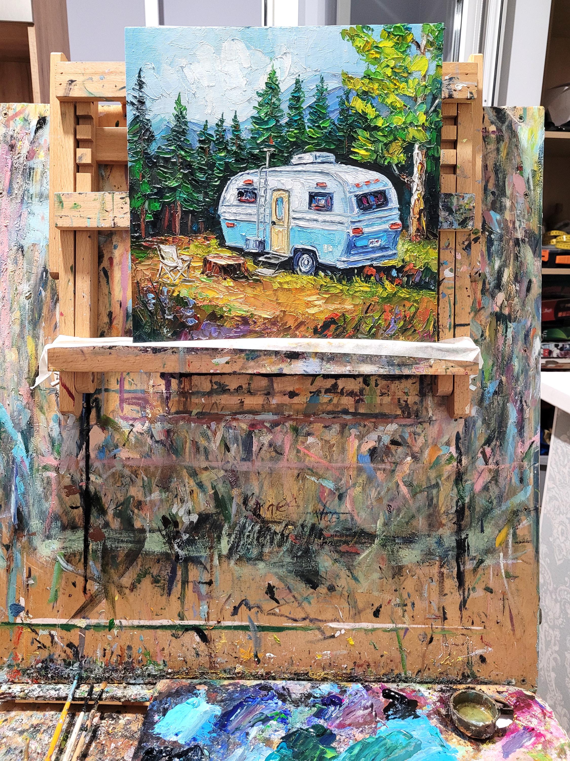 Camper Oil Painting Impasto Original Art Sedona Red Rock RV