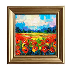 Poppy Painting Wildflower Original Art Impasto Oil Painting Meadow Landscape California Poppy Wall Art Small Flower Artwork VibrantArtHouse
