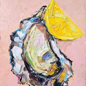 Oyster and Lemon Impasto Oil Painting: Coastal Kitchen Art