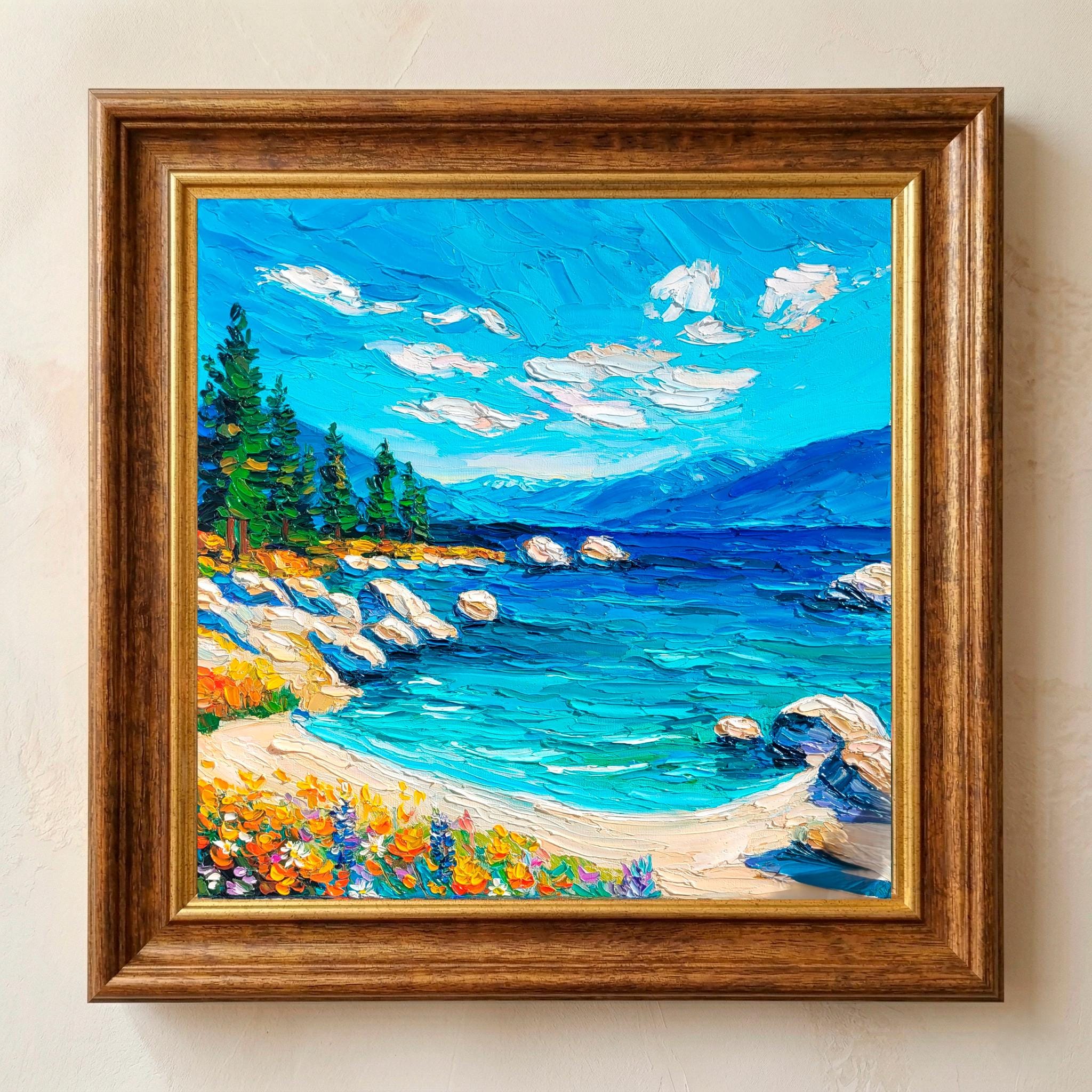 Lake Tahoe Oil Painting Original Impasto Art California Mountain ...