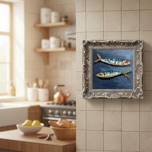 Sardine Painting Fish Original Oil Art Impasto Coastal Kitchen Wall Decor Seafood Still Life image 7