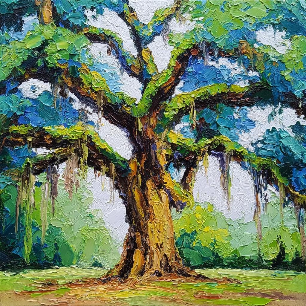Southern Live Oak Oil Painting Impasto Tree Wall Art Textured