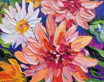 Dahlia Impasto Oil Painting: Floral Blossom Original Art Modern Abstract Flower Artwork by VibrantArtHouse