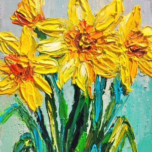 Daffodil Painting Flowers Artwork Original Impasto Oil Painting Narcissus Painting Birth Month Flower Spring Flower March Birth Flower