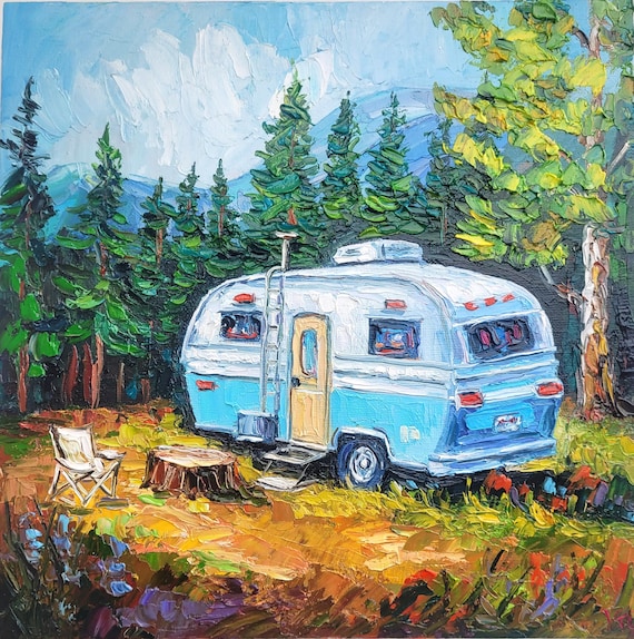 Camper Oil Painting Impasto Original Art Sedona Red Rock RV