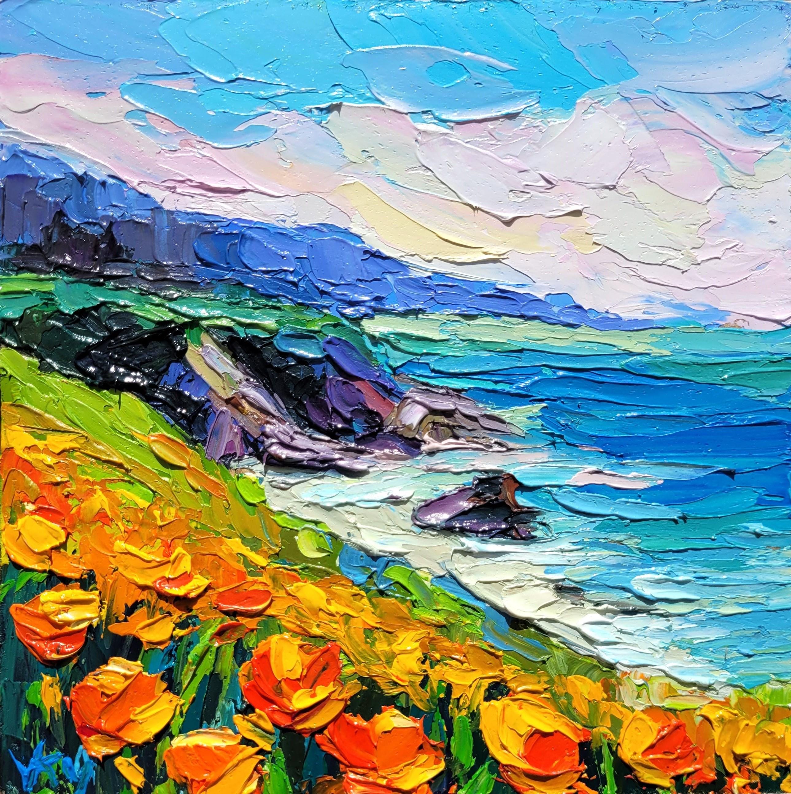 California Poppy Impasto Oil Painting Original Art Coastal Seascape ...