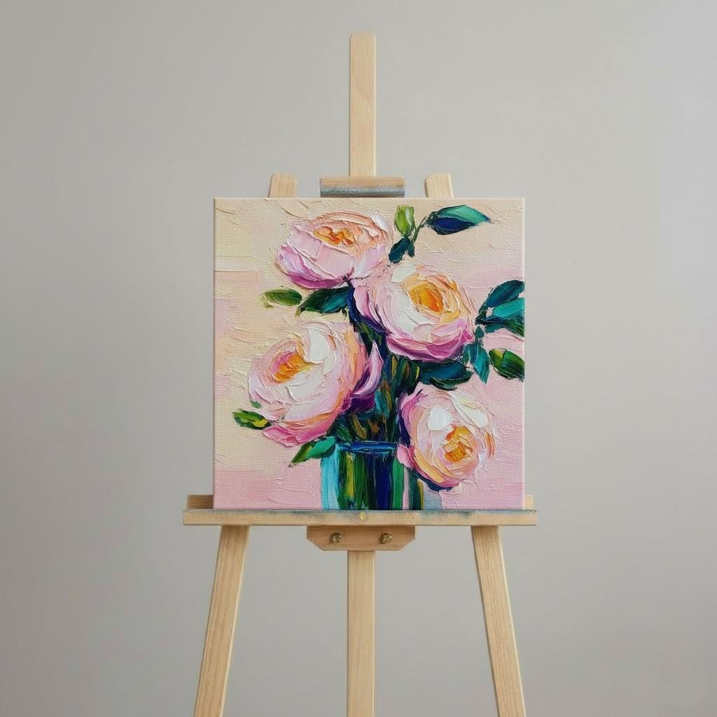 Pink Peony Oil Painting Original Art Impasto Floral Bouquet 3D Palette ...